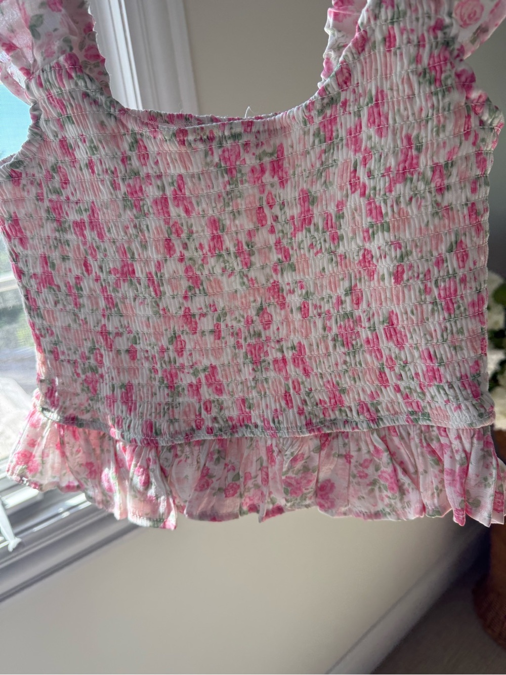 Pink Floral Smocked Ruffle Top - Picture 2 of 5